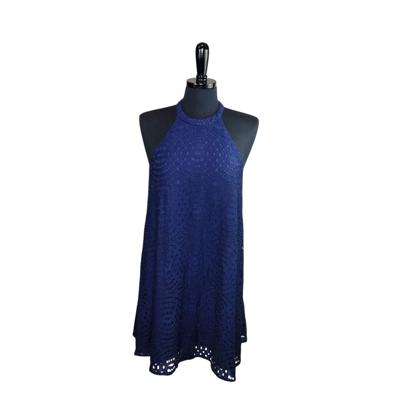Lilly Pulitzer Blue Halter Dress Crochet Shift Sundress Mini Summer M